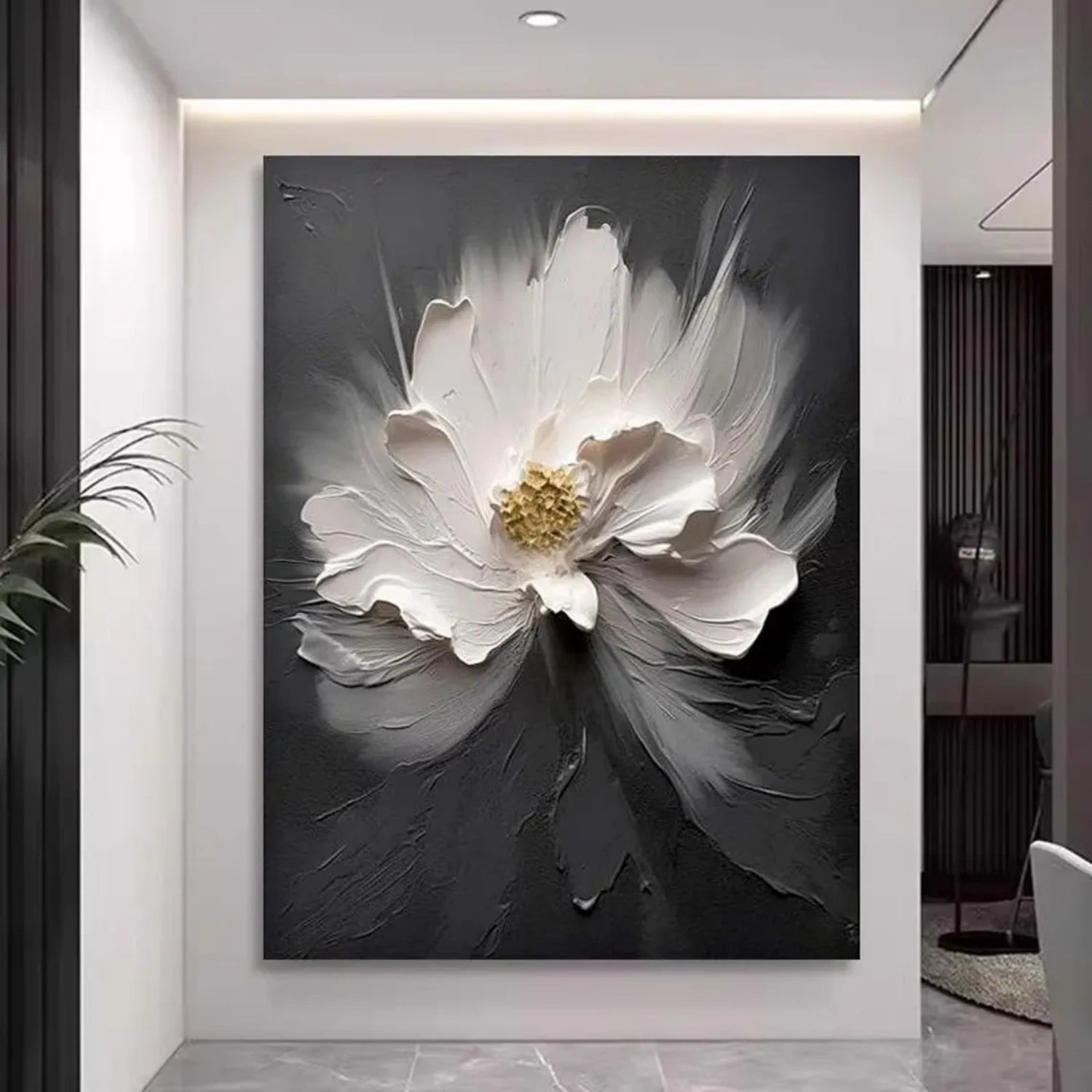 Black and White Flower Abstract Textured Wall Art #FP112