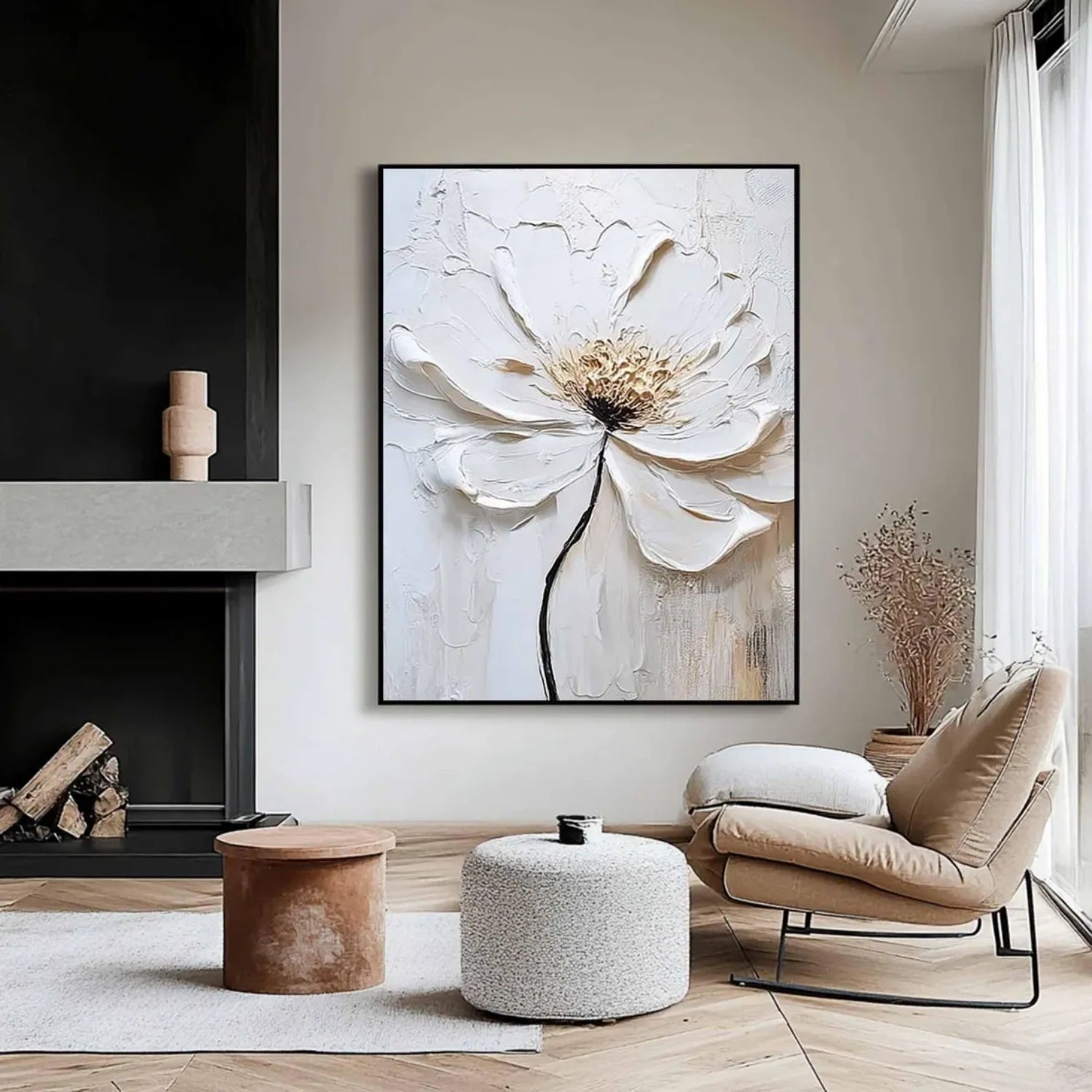 White Flower Abstract Textured Wall Art #FP113