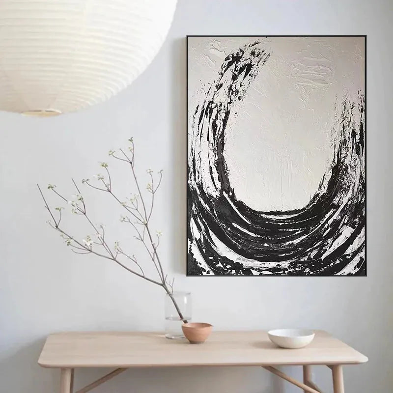 White and Black Minimalist Textured Canvas #MT053