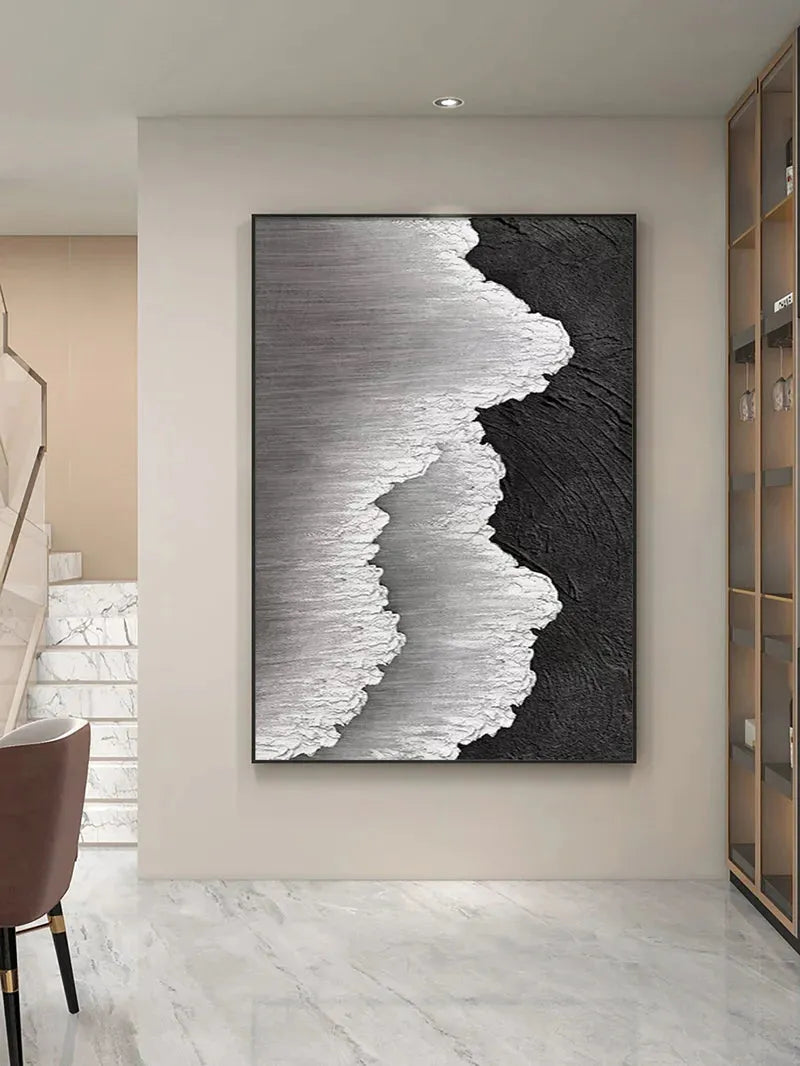White and Black Minimalist Textured Canvas #MT054