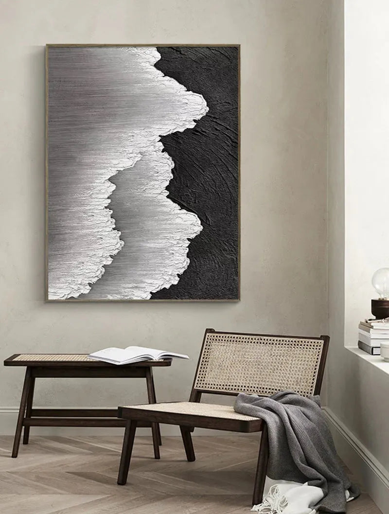 White and Black Minimalist Textured Canvas #MT054