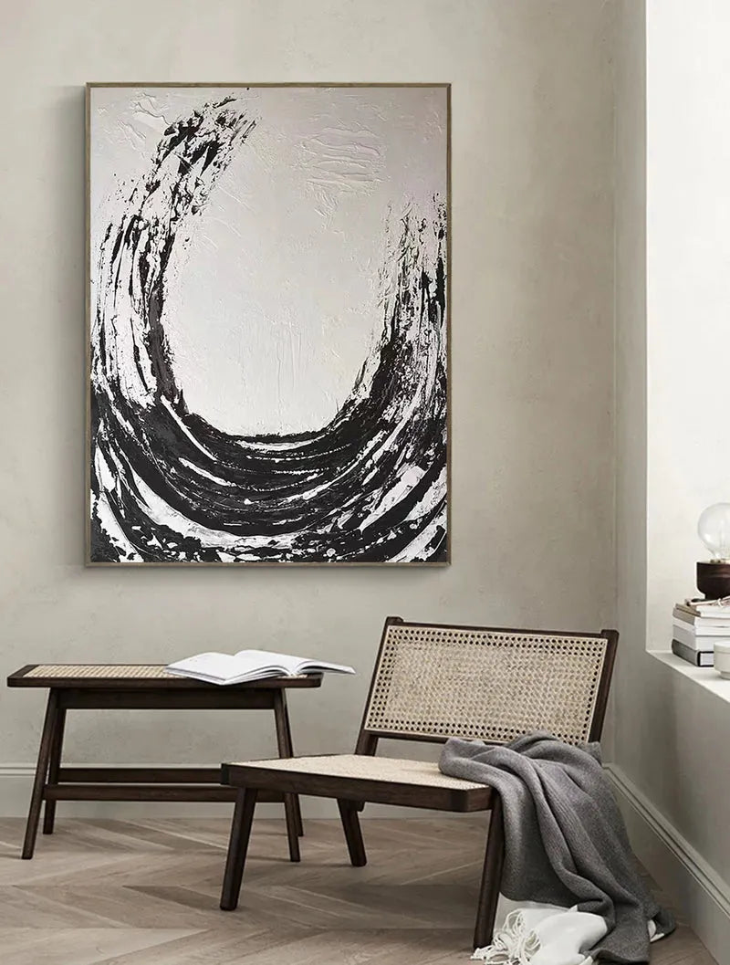 White and Black Minimalist Textured Canvas #MT053