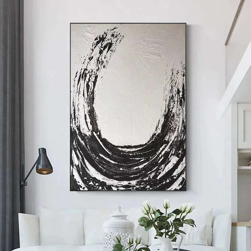 White and Black Minimalist Textured Canvas #MT053