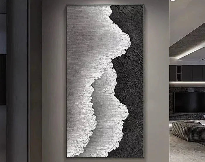 White and Black Minimalist Textured Canvas #MT054