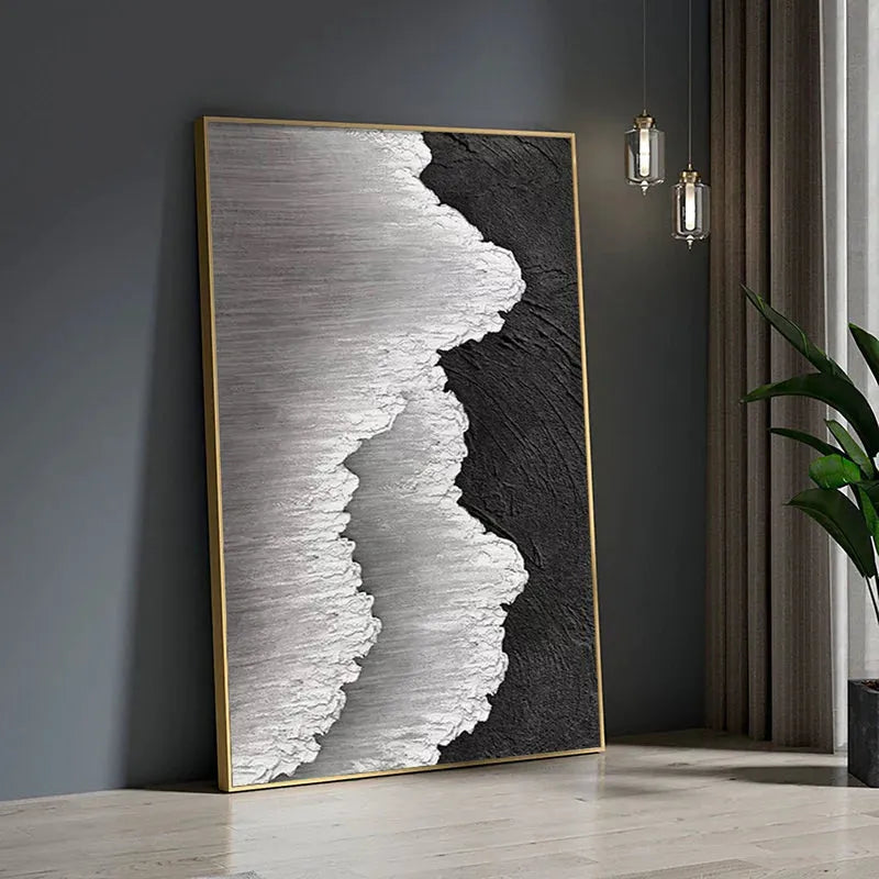 White and Black Minimalist Textured Canvas #MT054