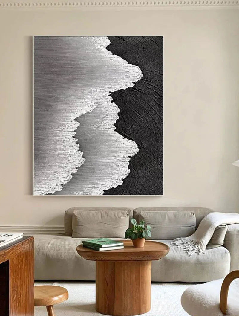 White and Black Minimalist Textured Canvas #MT054