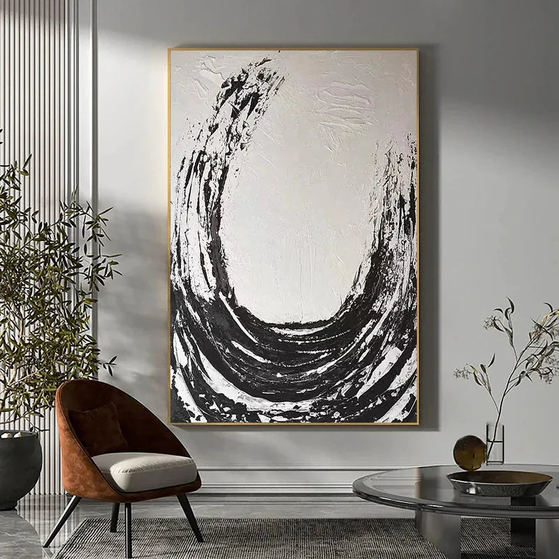 White and Black Minimalist Textured Canvas #MT053