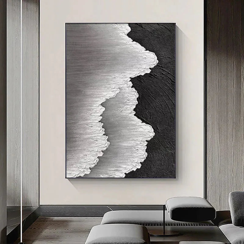 White and Black Minimalist Textured Canvas #MT054