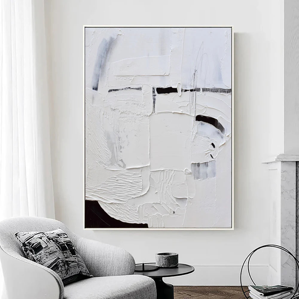 White and Black Minimalist Textured Canvas #MT083