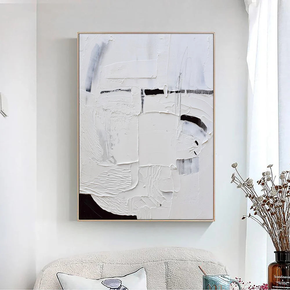 White and Black Minimalist Textured Canvas #MT083