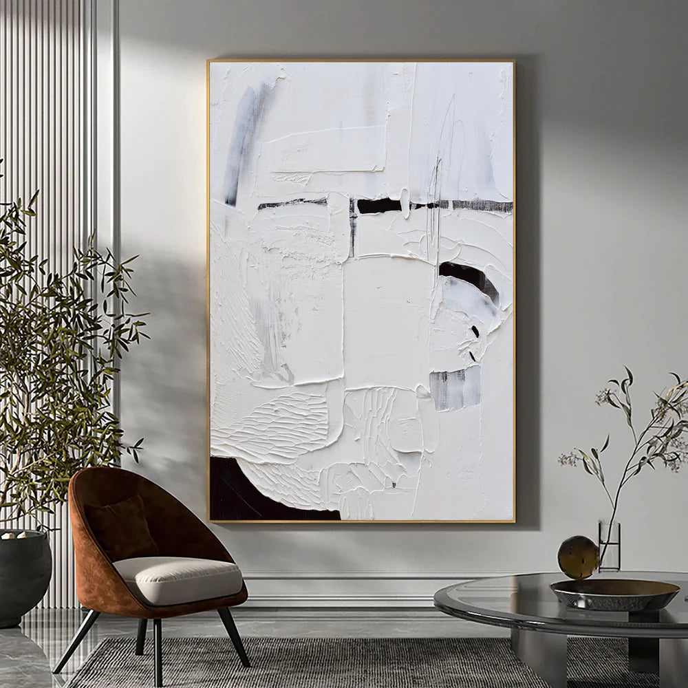White and Black Minimalist Textured Canvas #MT083