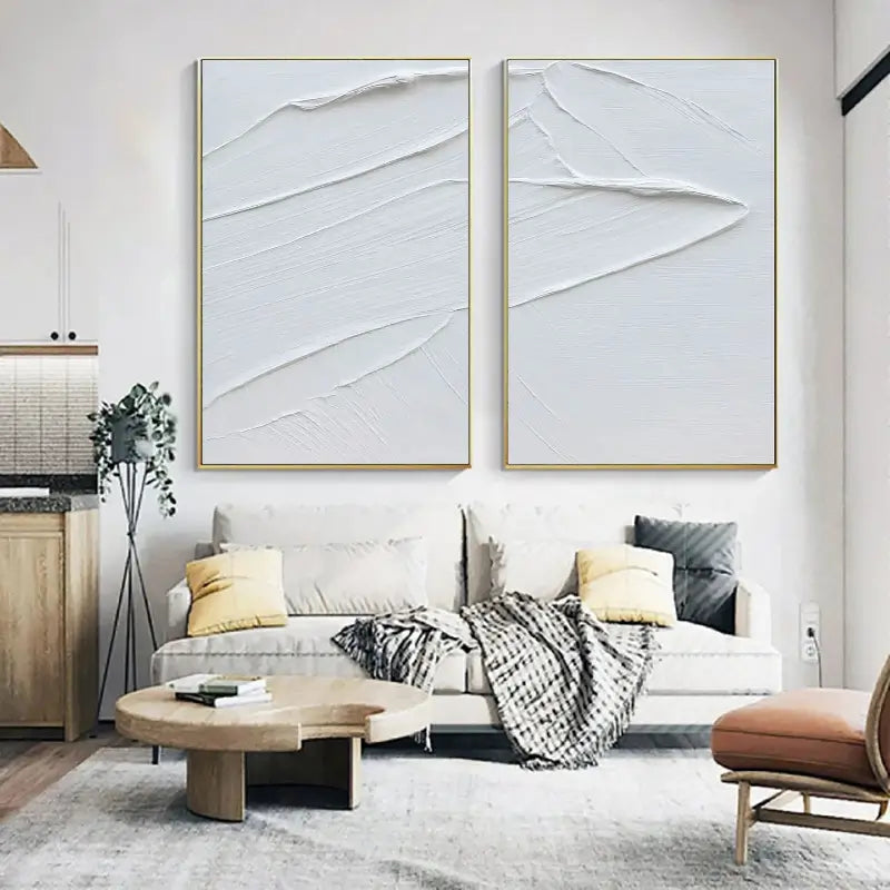 White Minimalist Textured Canvas Set of 2 #MT114