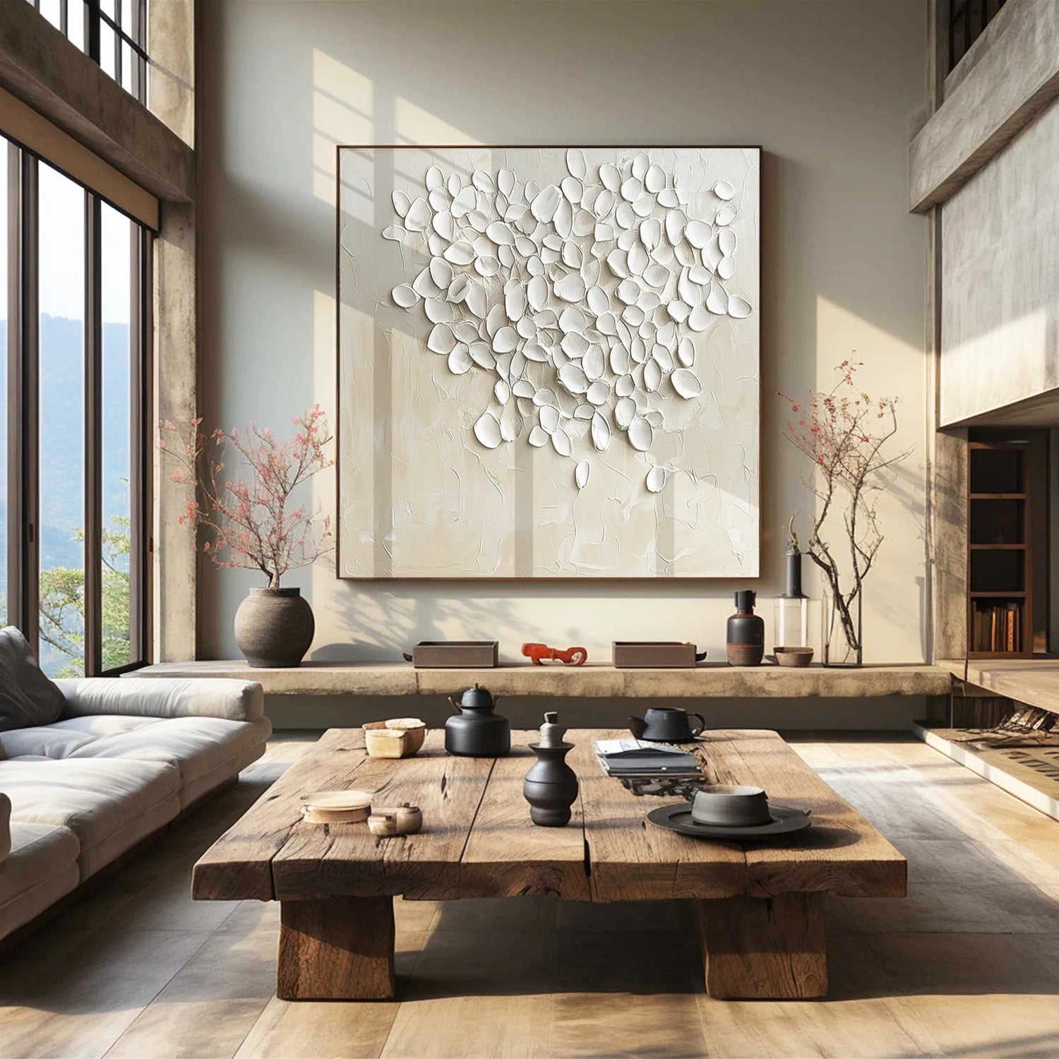 Beige and White Minimalist Textured Canvas Art #MT165