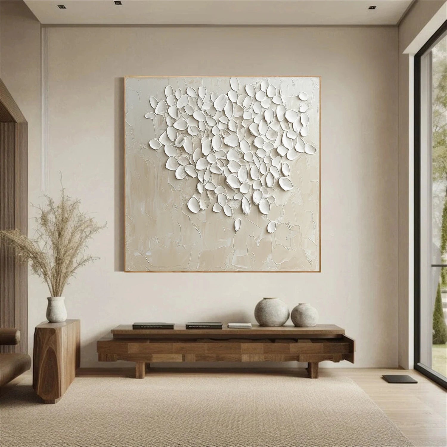 Beige and White Minimalist Textured Canvas Art #MT165