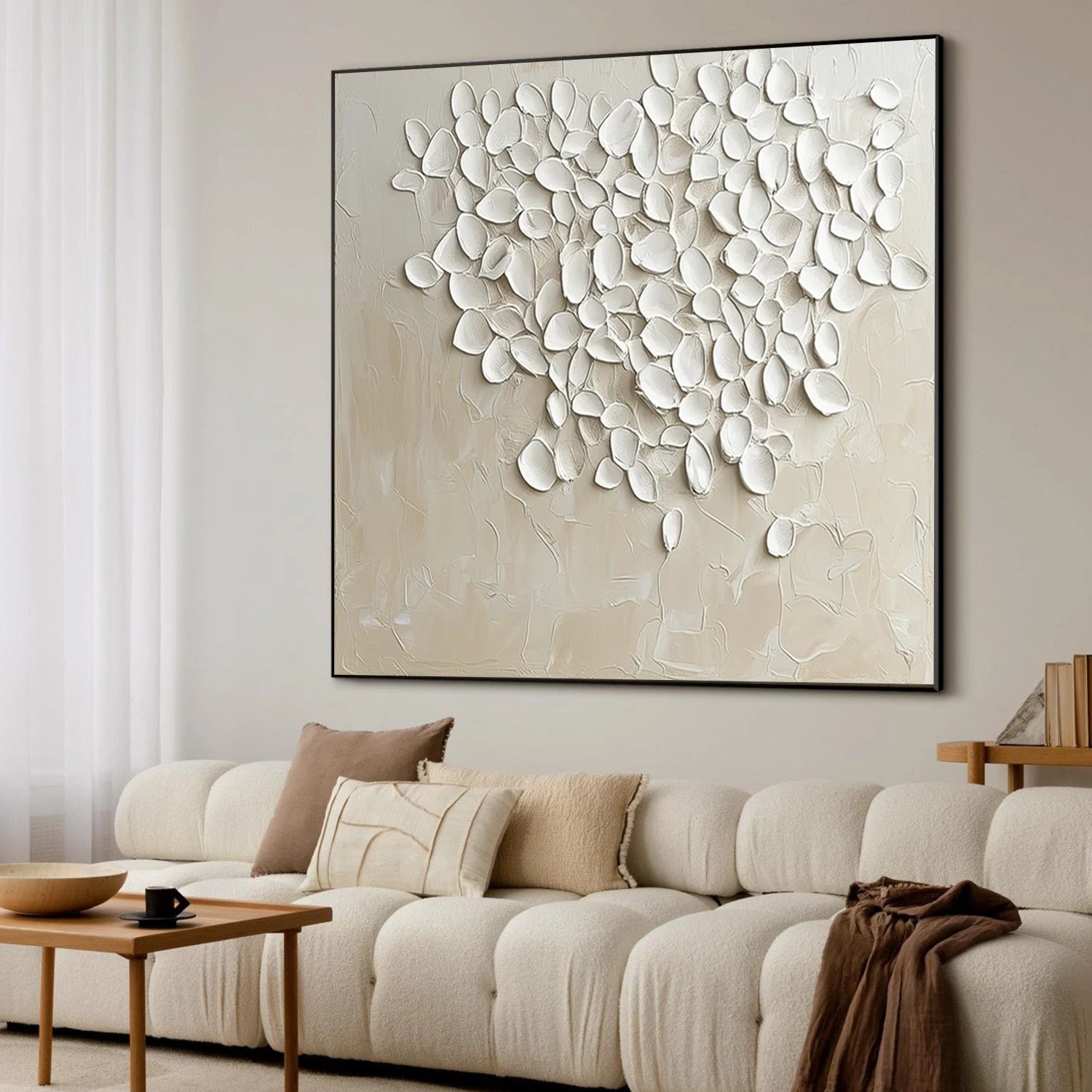 Beige and White Minimalist Textured Canvas Art #MT165