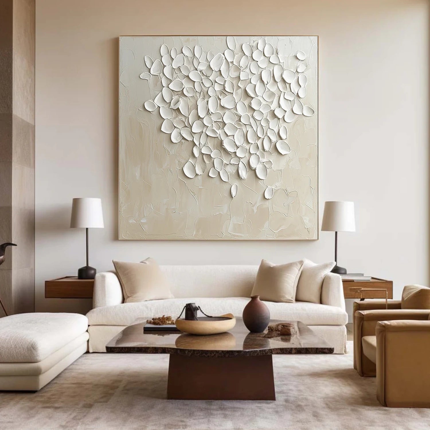 Beige and White Minimalist Textured Canvas Art #MT165