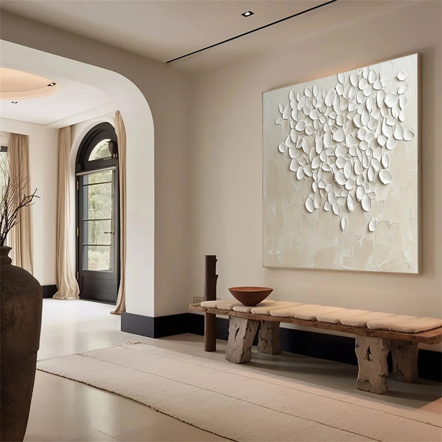 Beige and White Minimalist Textured Canvas Art #MT165