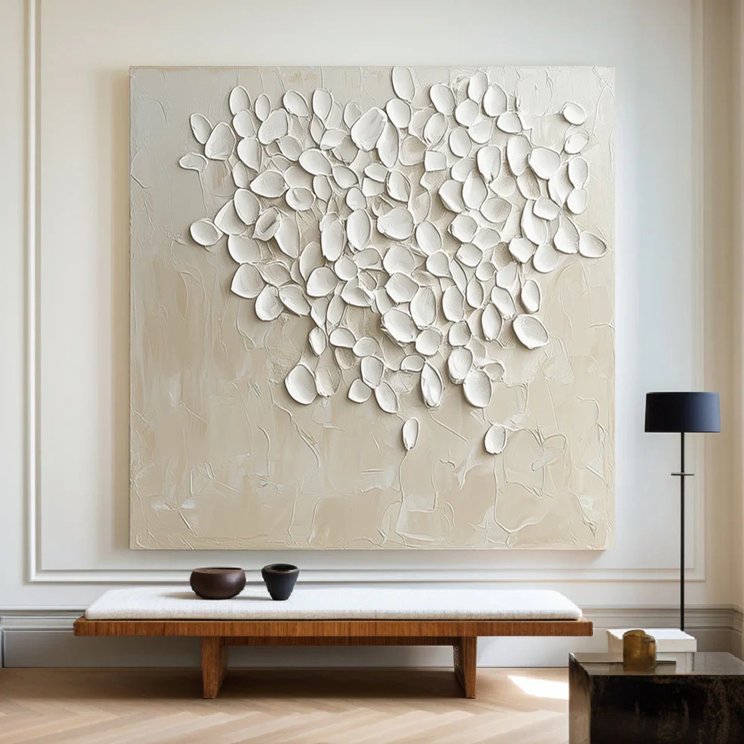 Beige and White Minimalist Textured Canvas Art #MT165