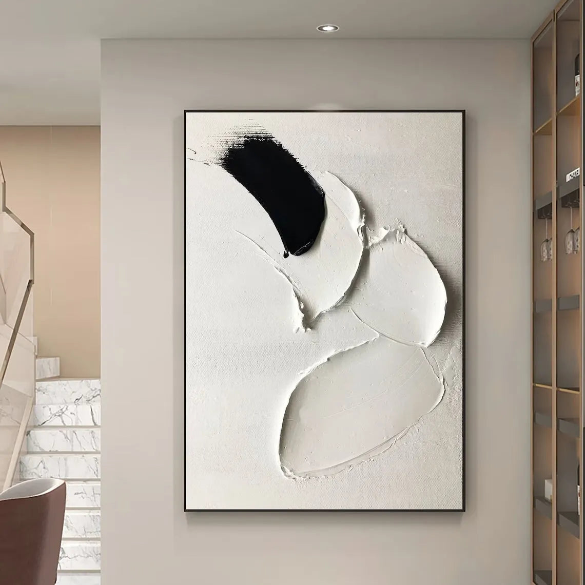 White and Black Minimalist Textured Canvas #MT050