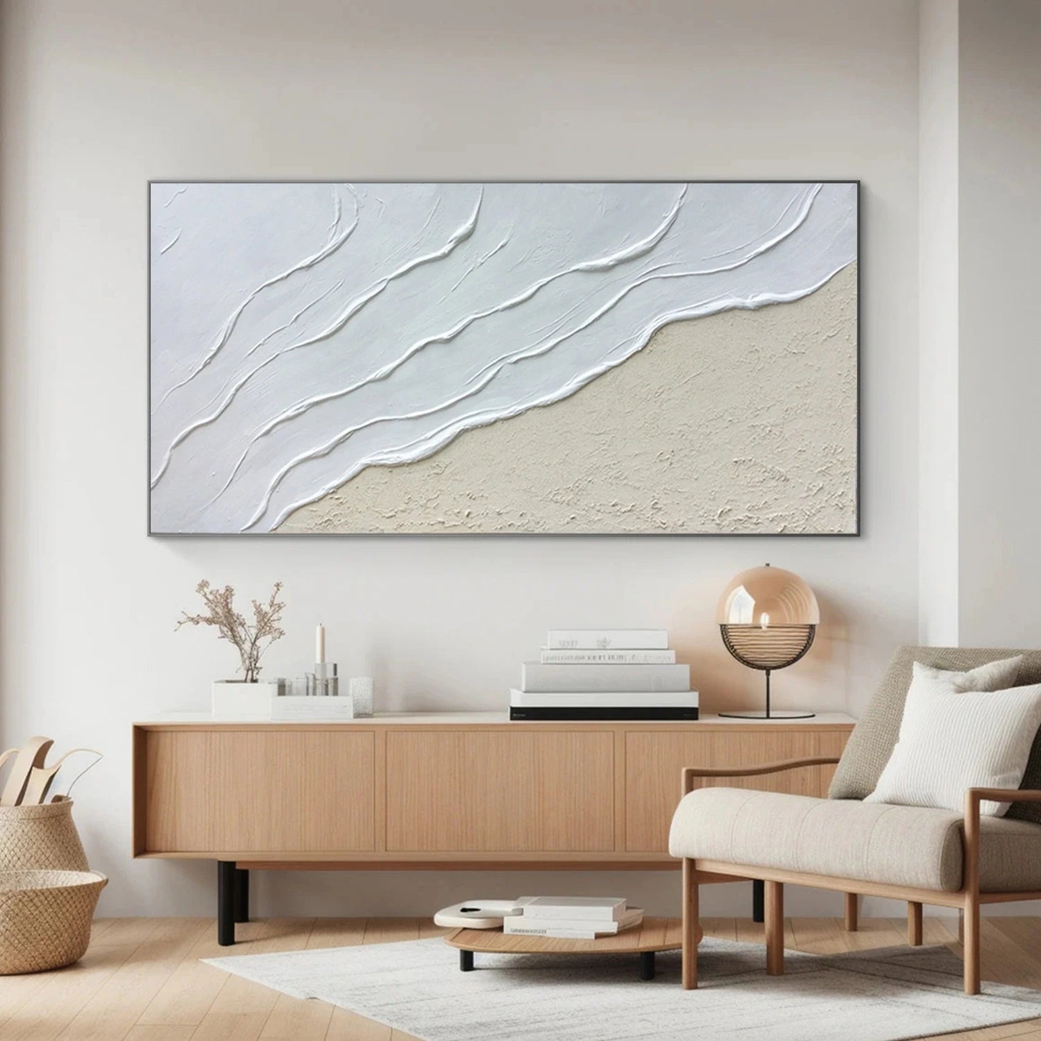 Beige and White Minimalist Textured Canvas Art #MT166