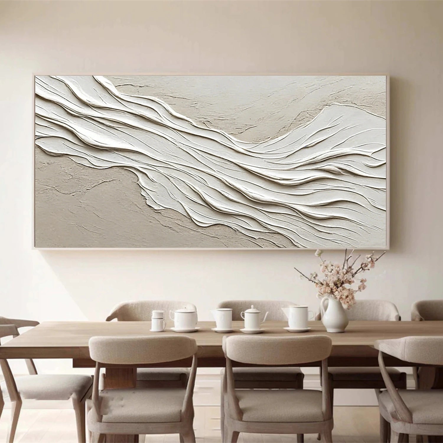 Beige and White Minimalist Textured Canvas Art #MT152