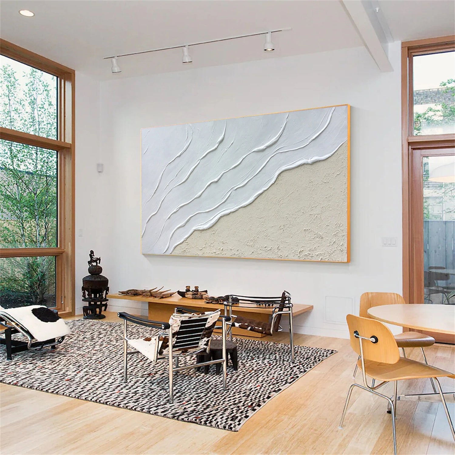 Beige and White Minimalist Textured Canvas Art #MT166