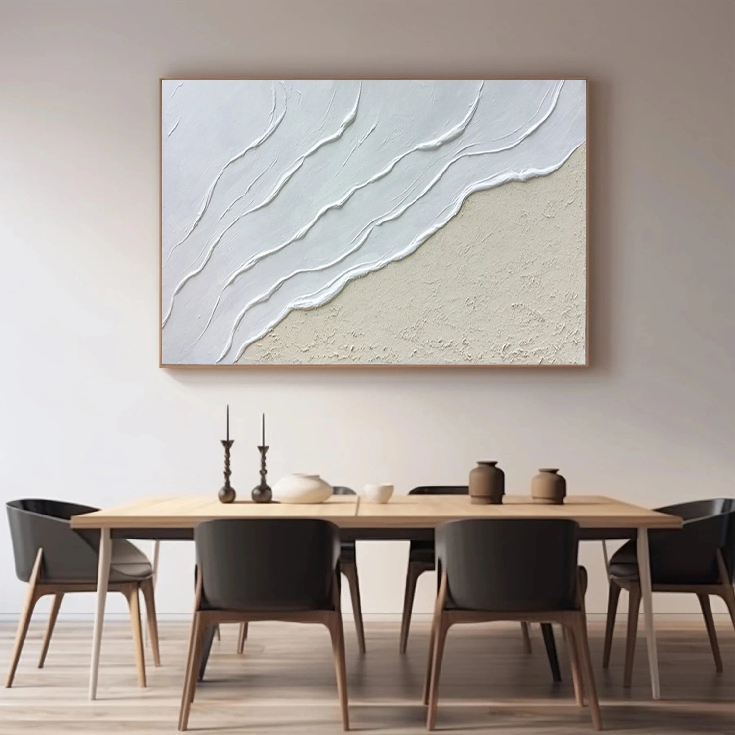 Beige and White Minimalist Textured Canvas Art #MT166