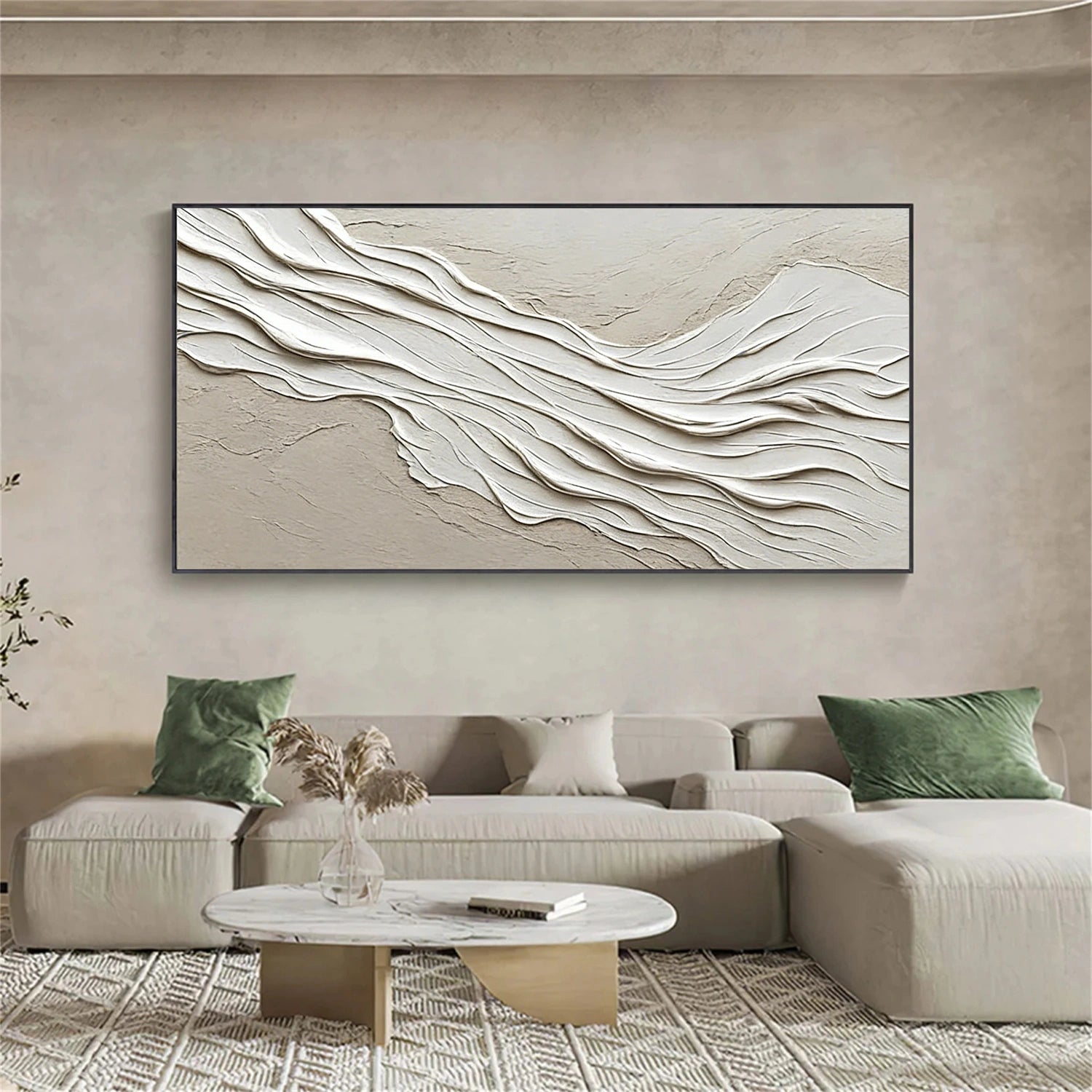 Beige and White Minimalist Textured Canvas Art #MT152