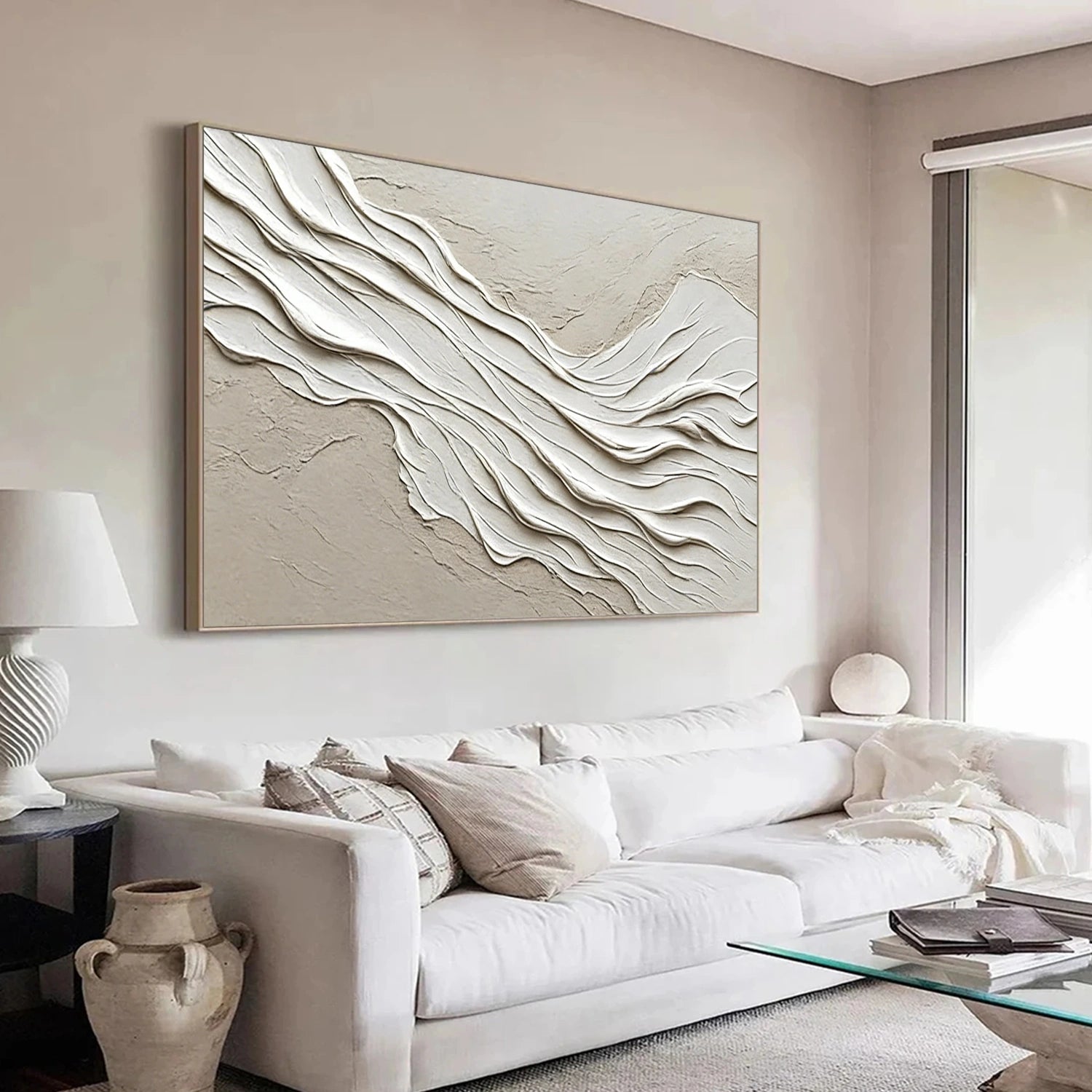 Beige and White Minimalist Textured Canvas Art #MT152