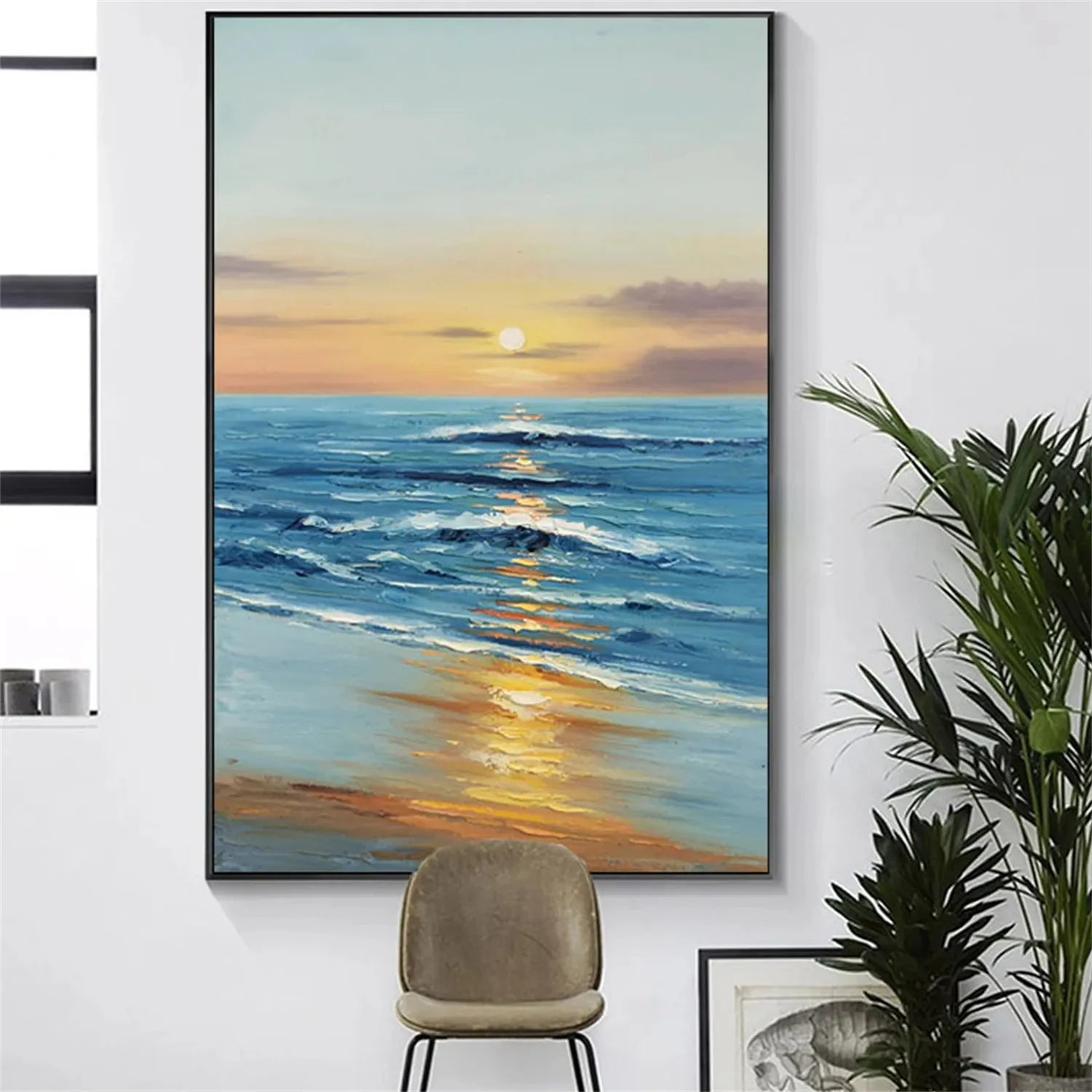 Colorful Ocean And Sky Textured Painting Canvas #OS004