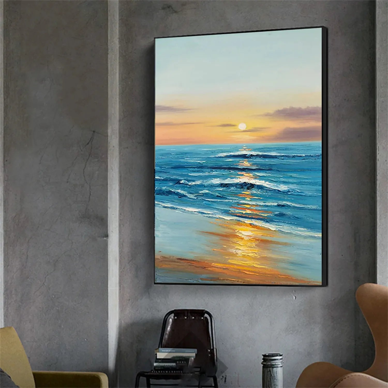 Colorful Ocean And Sky Textured Painting Canvas #OS004