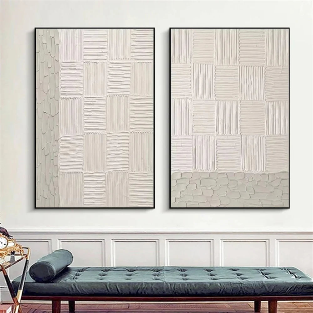 White Minimalist Textured Canvas Set of 2 #MT115