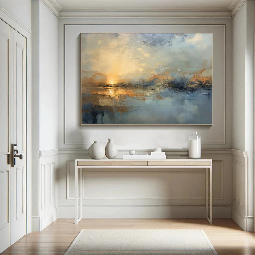 Close view of an abstract canvas painting by Wonder Artwork showing the artwork surface