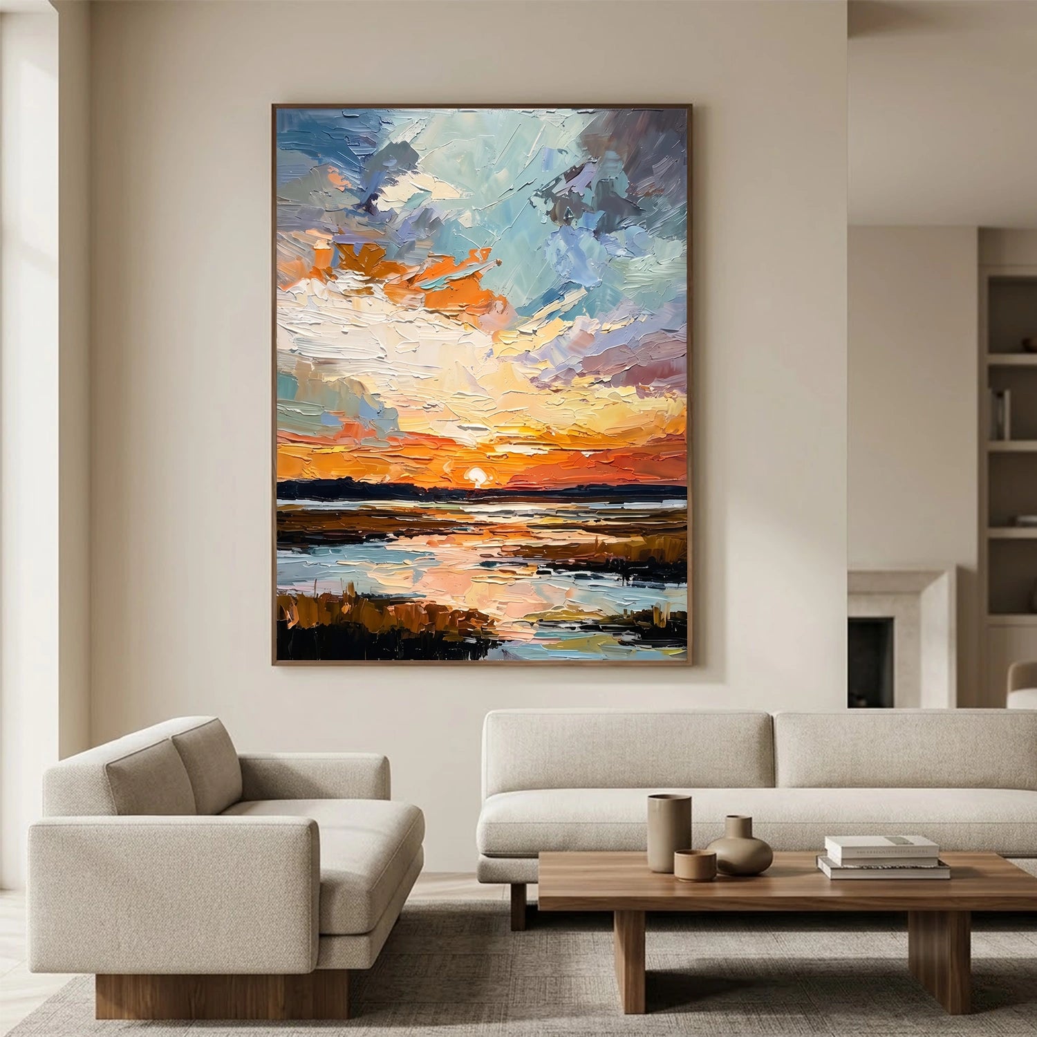 Colorful Ocean And Sky Abstract Textured Wall Art #OS164