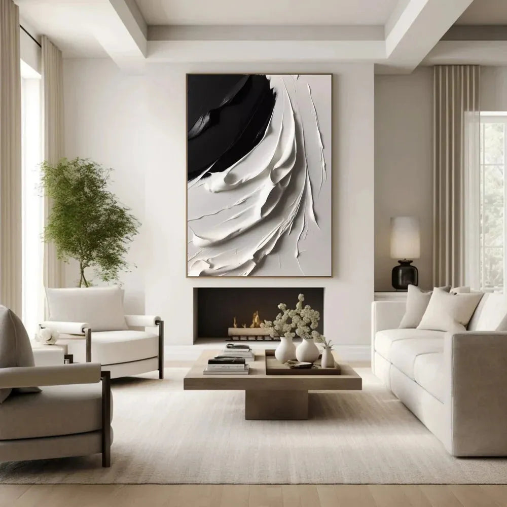 White and Black Minimalist Textured Canvas #MT052