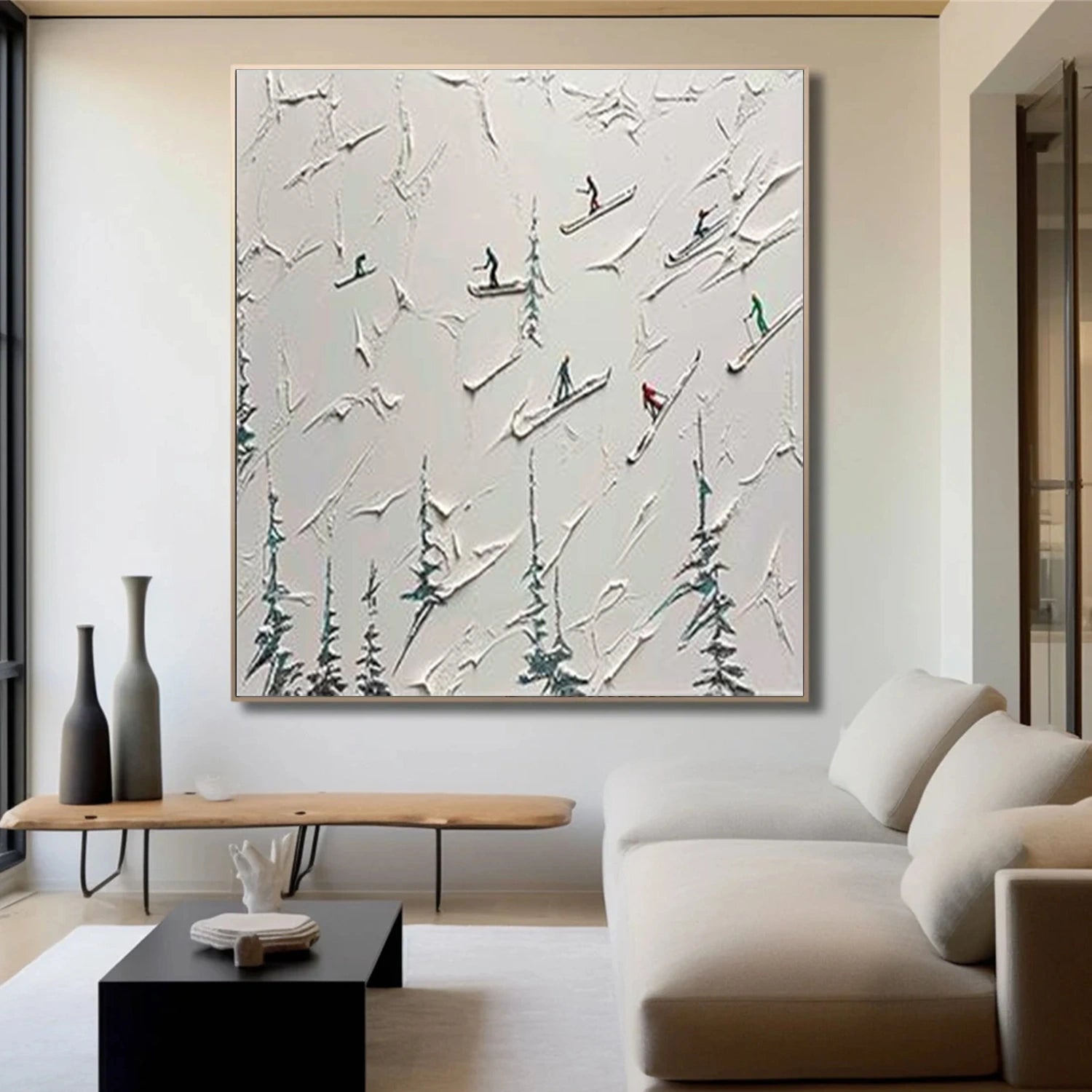 Skiing Sport Textured Wall Art #MS084