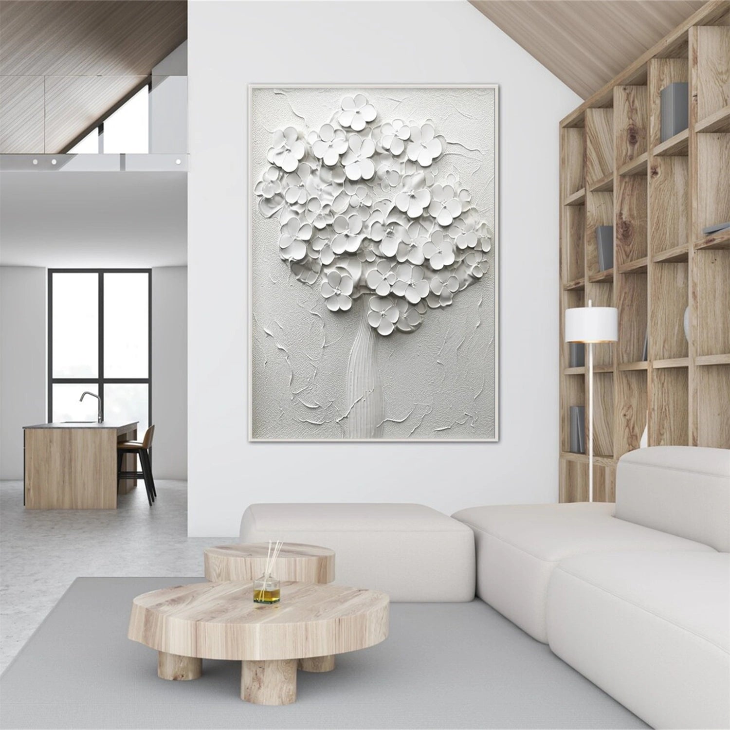 White Flower Abstract Textured Wall Art #FP119