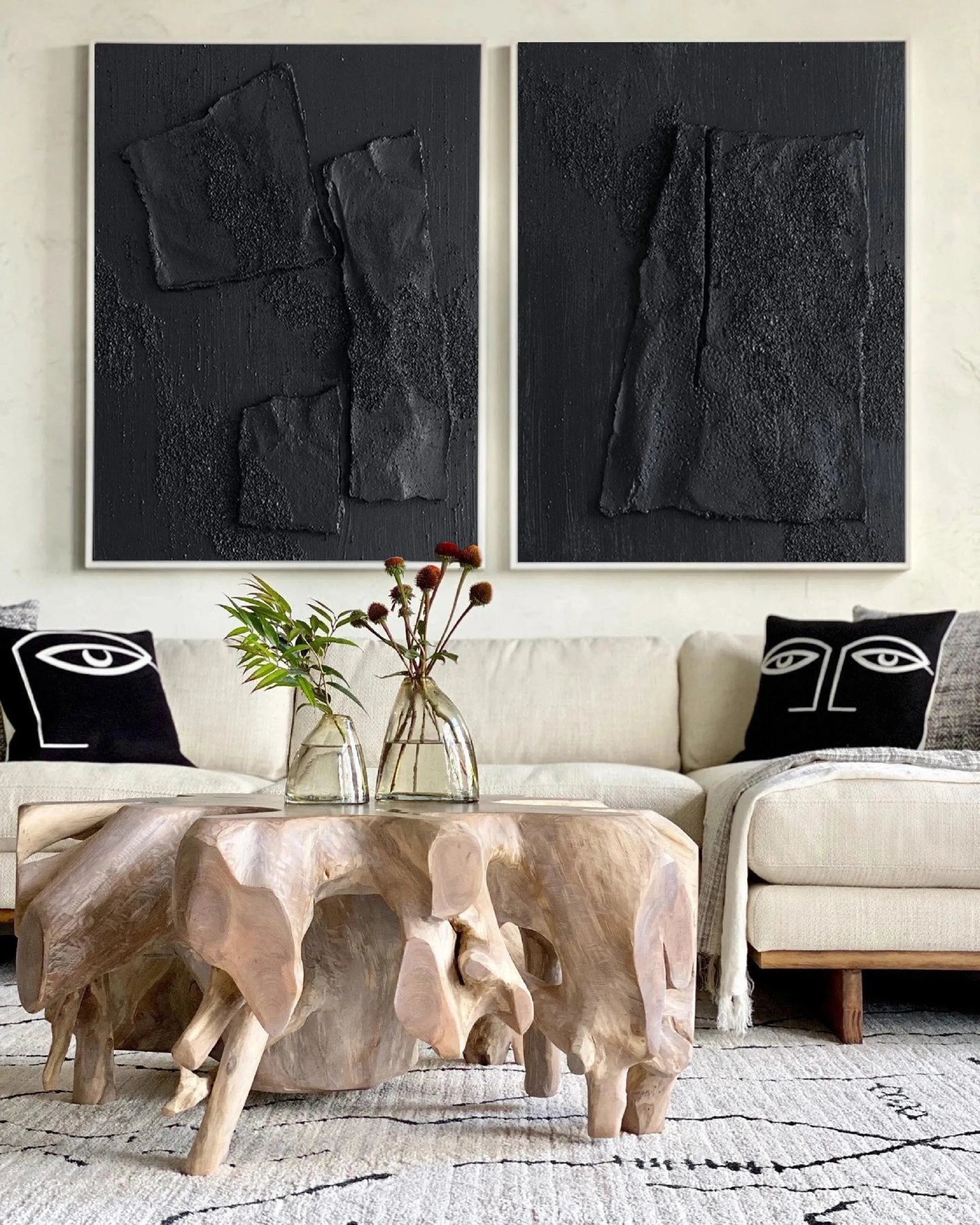 Black Minimalist Textured Canvas Set of 2 #MT066