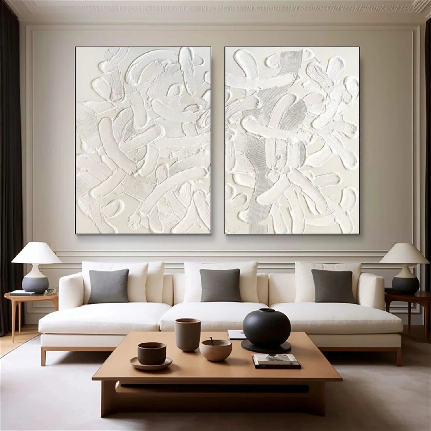 Beige and White Minimalist Textured Canvas Art Set of 2 #MT141