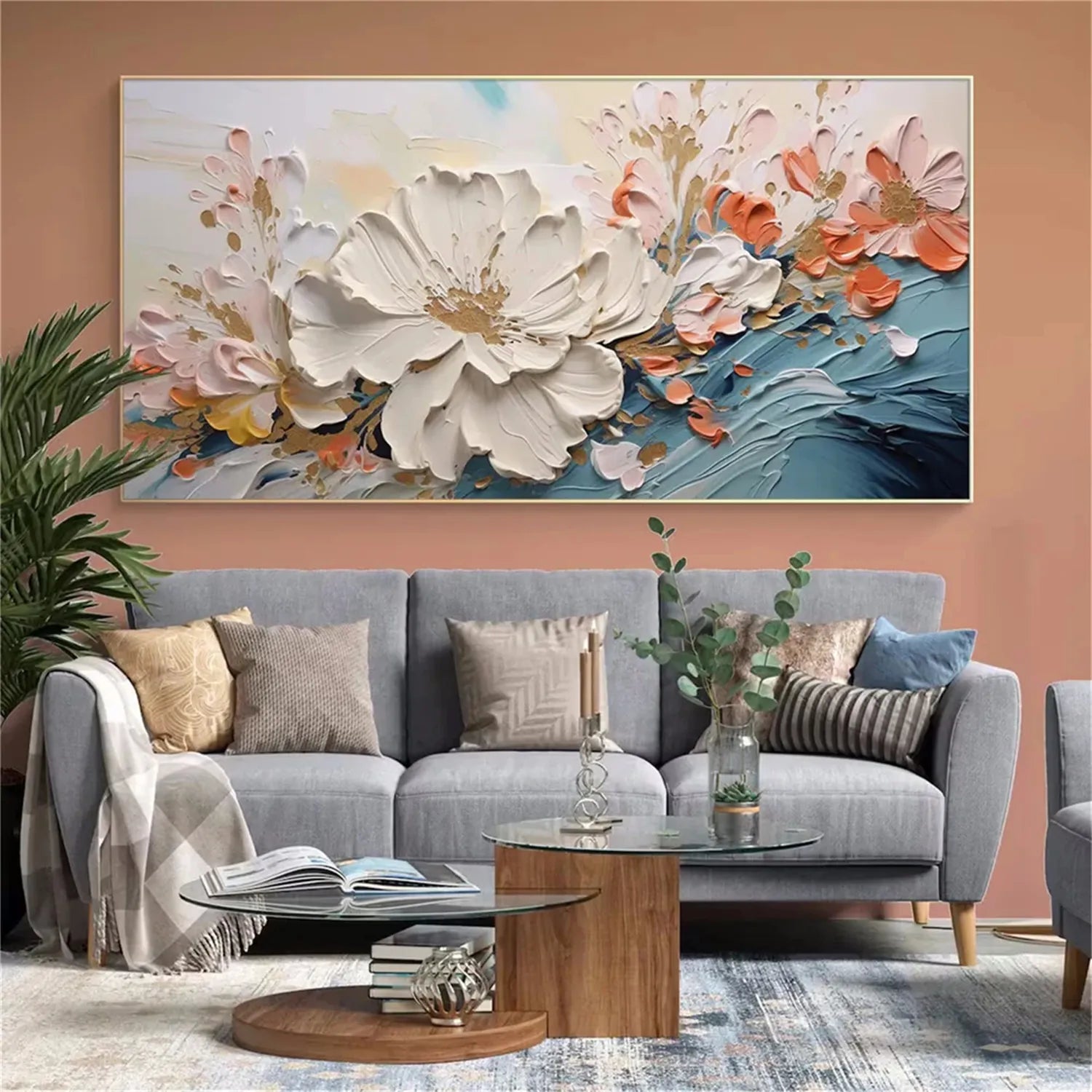 Colorful Flower Textured Painting Canvas #FP011