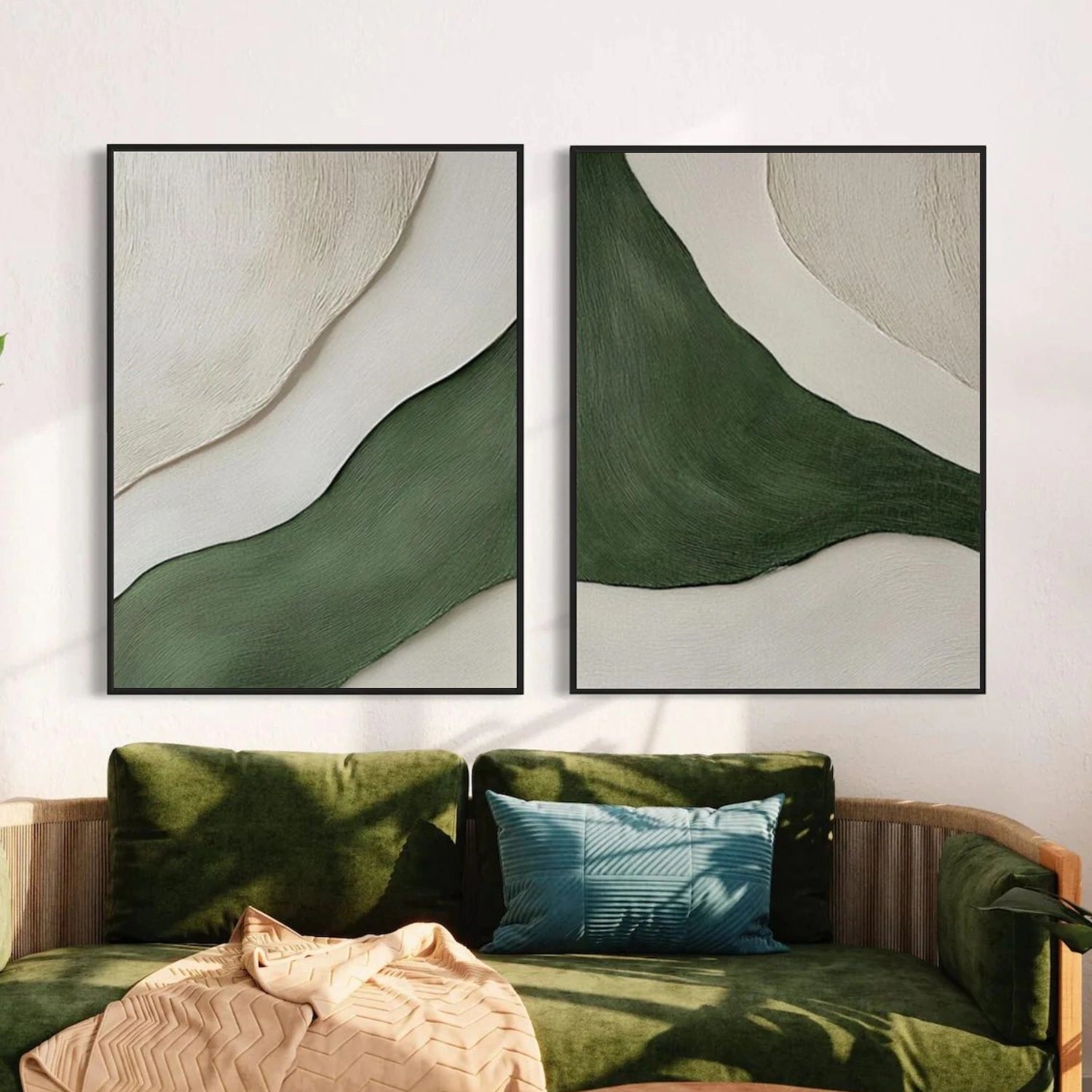 Green Minimalist Textured Canvas Art Set of 2 #MT177