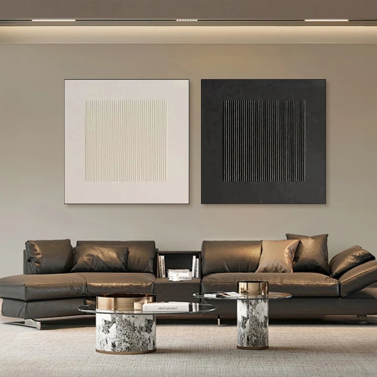 Black and White Minimalist Textured Canvas Art Set of 2 #MT125