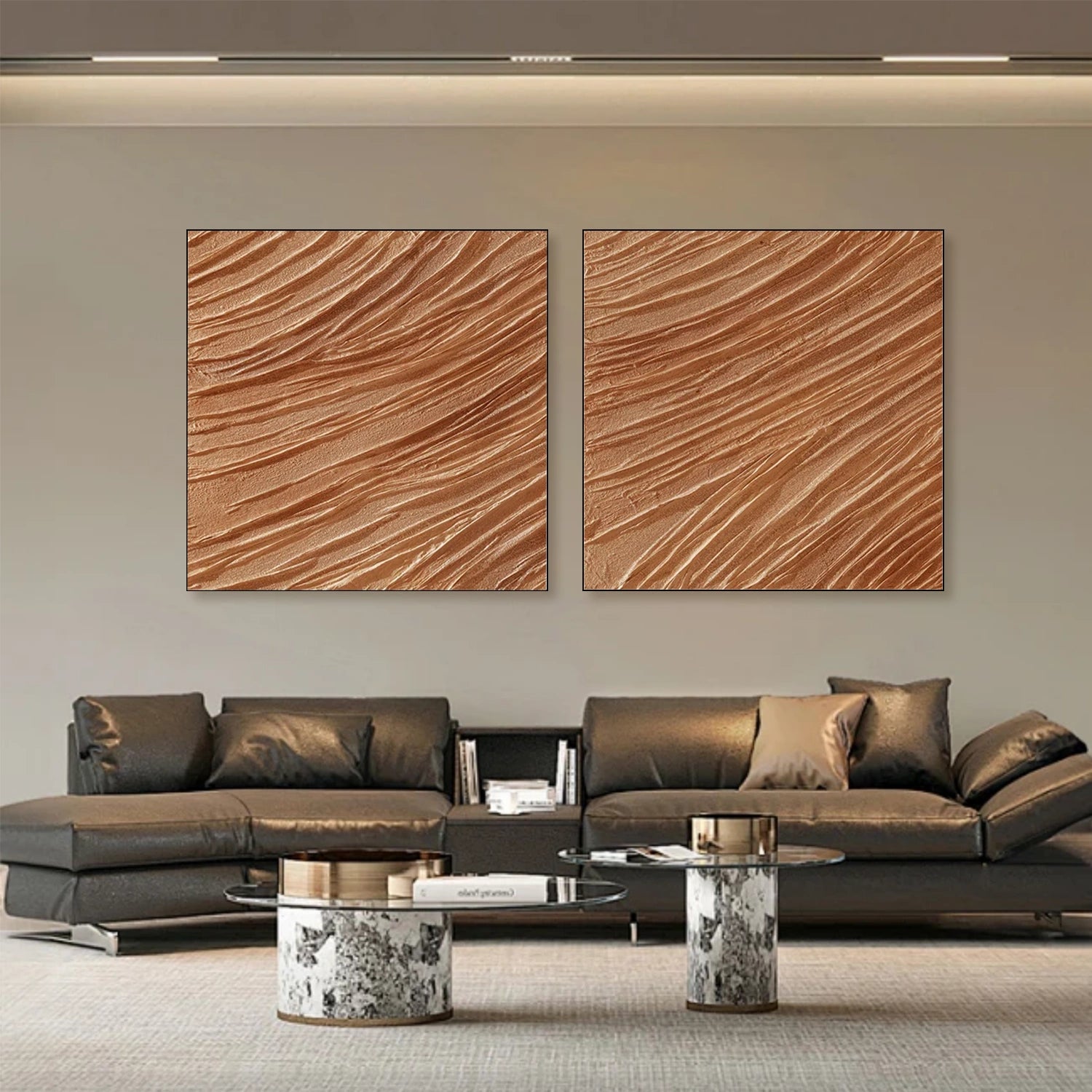 Brown Minimalist Textured Canvas Art Set of 2 #MT122
