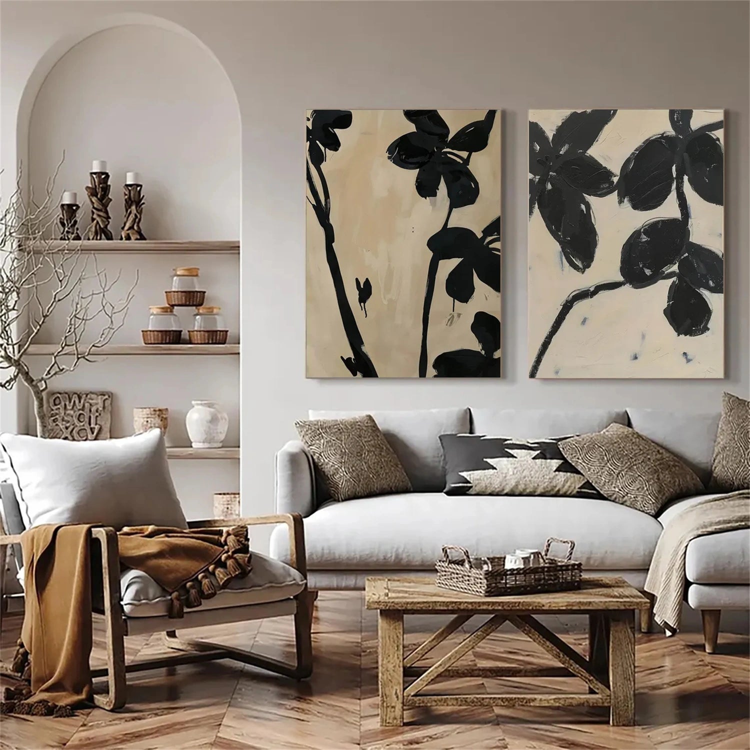 Black and Beige Wabi Sabi Canvas Art Set of 2 #WS053