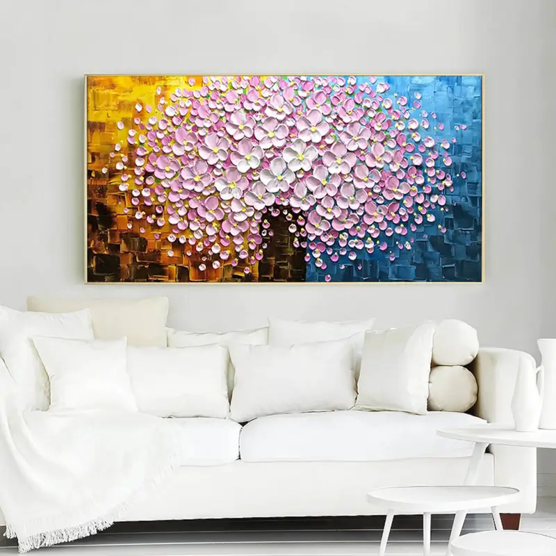 Colorful Flower And Tree Textured Painting Canvas #FT001