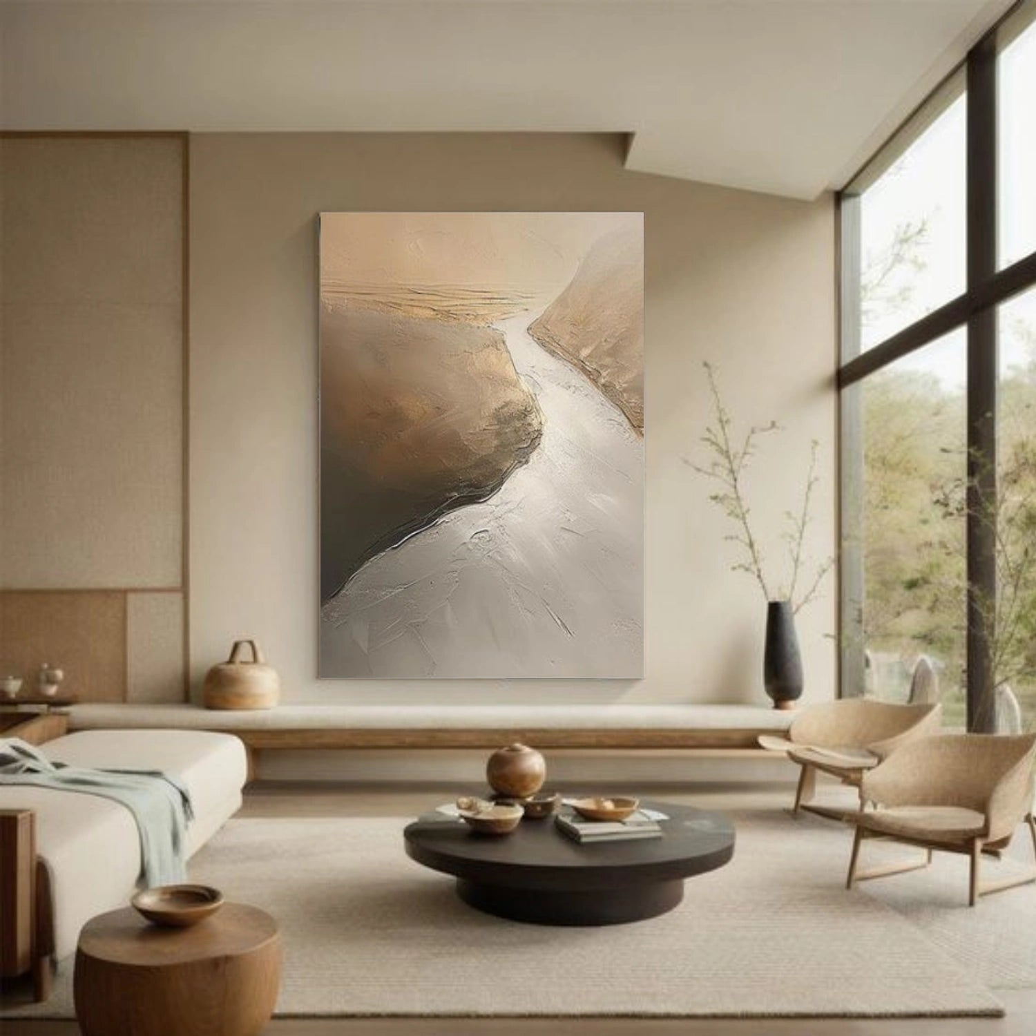 Beige and Brown Minimalist Textured Canvas Art #MT179