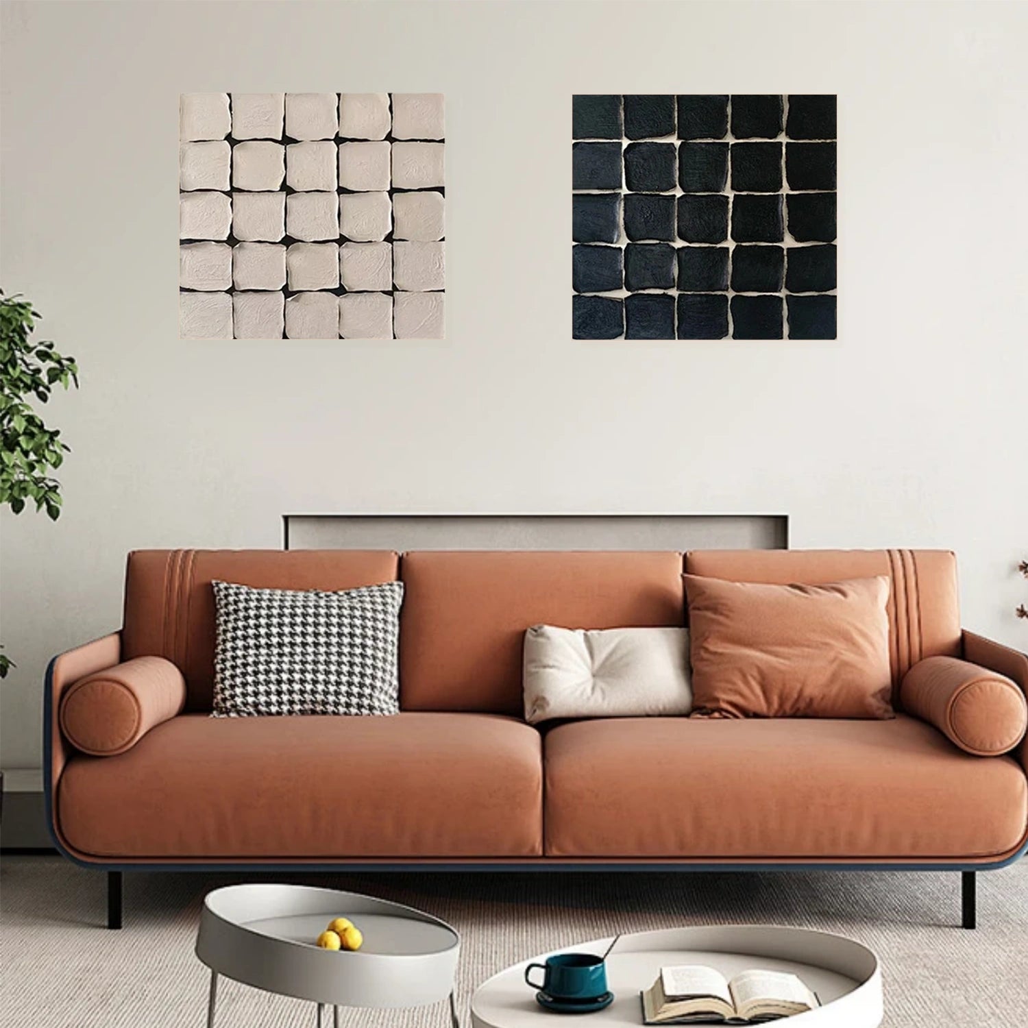 Black and White Wabi Sabi Textured Canvas Art Set of 2 #WS061