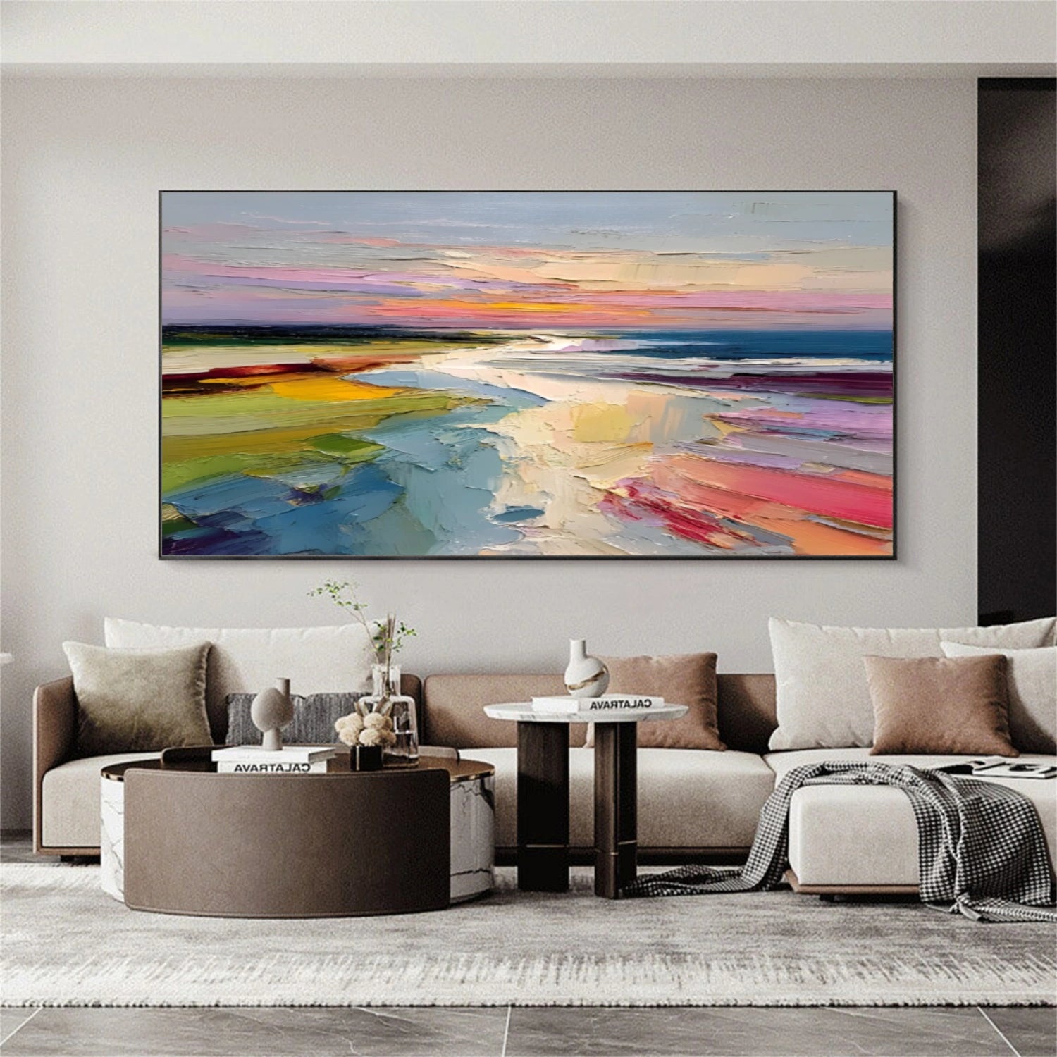 Colorful Ocean And Sky Abstract Textured Wall Art #OS134