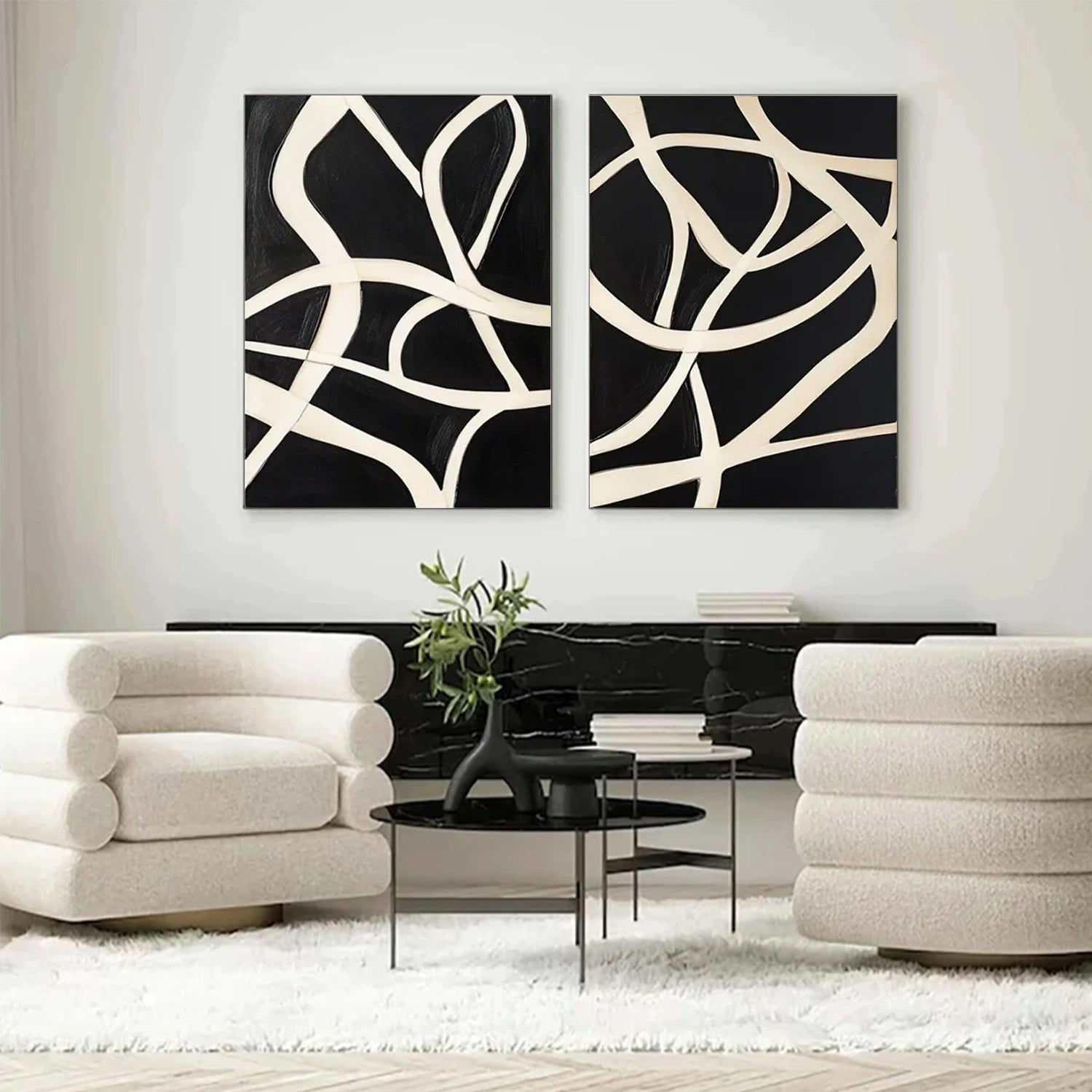 Black and White Minimalistic Set of 2 Canvas Art #MT116