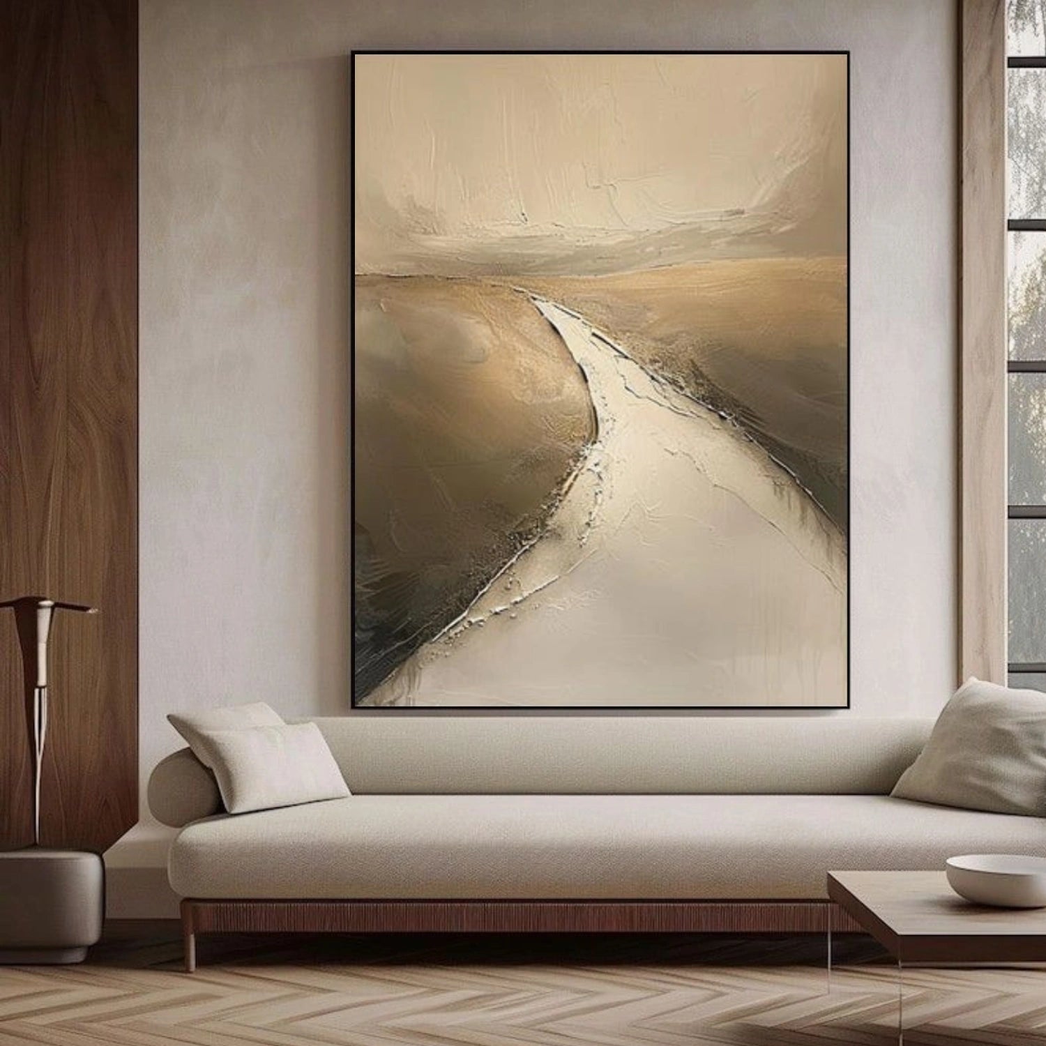 Beige and Brown Minimalist Textured Canvas Art #MT181